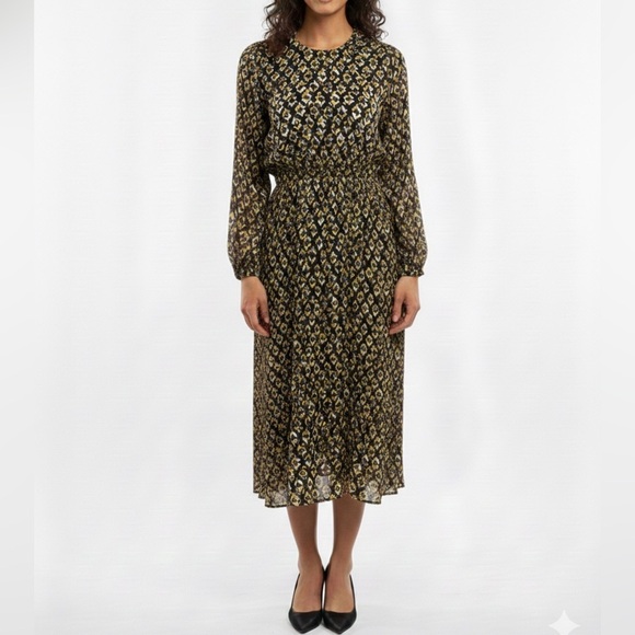 lola Dresses & Skirts - NWT Lola Italy Silk Blend Long Sleeve Geometric Midi Dress Bohemian Sz L